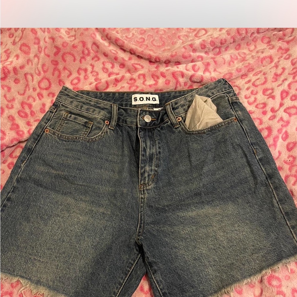 Casual Blue Jorts with Distressed Hem